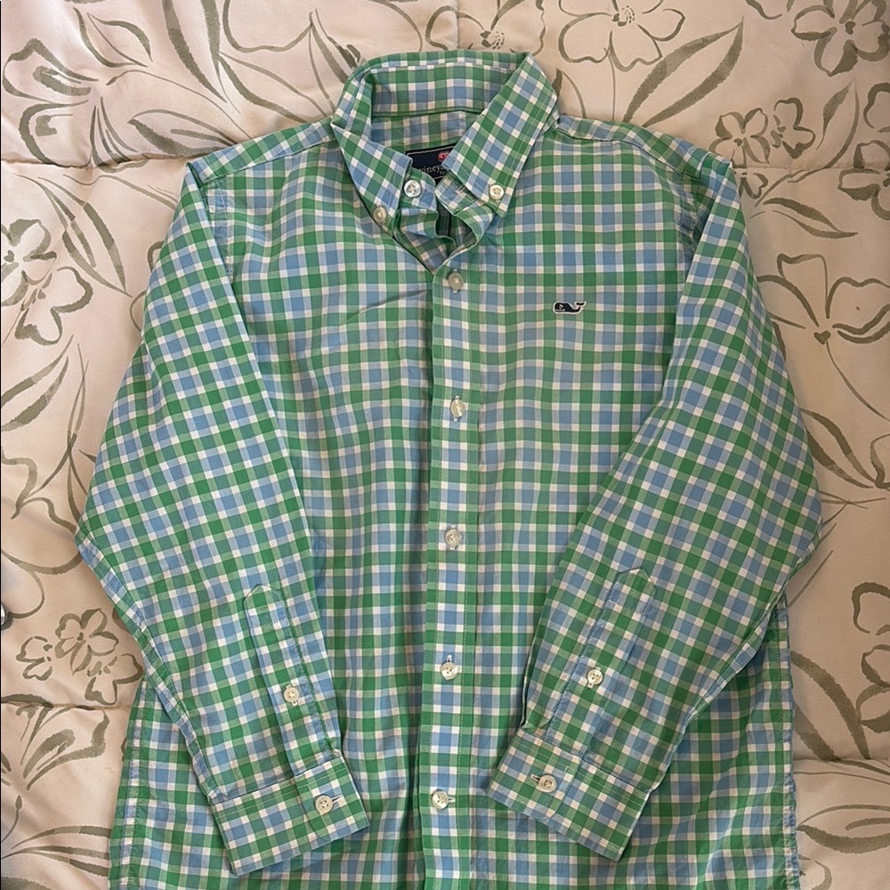 Vineyard Vines Green and Blue Plaid Button Down Shirt